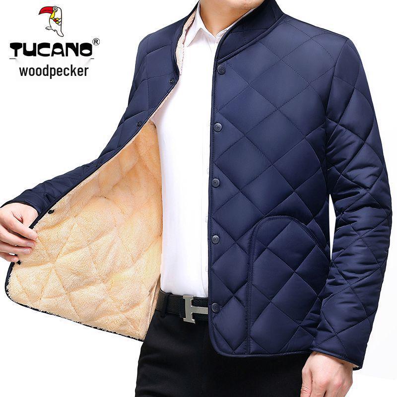 

Woodpecker Men s Plus Size Thickened Velvet Jacket - Warm Cotton Top for Autumn/Winter Dad Wear XL (110-130 jin) темно-синього кольору