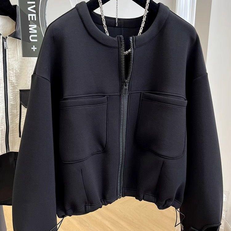 

Women s Plus Size Retro Casual Spring Jacket - Round Neck, Short Style L: Suggest 80-120 jin чёрный