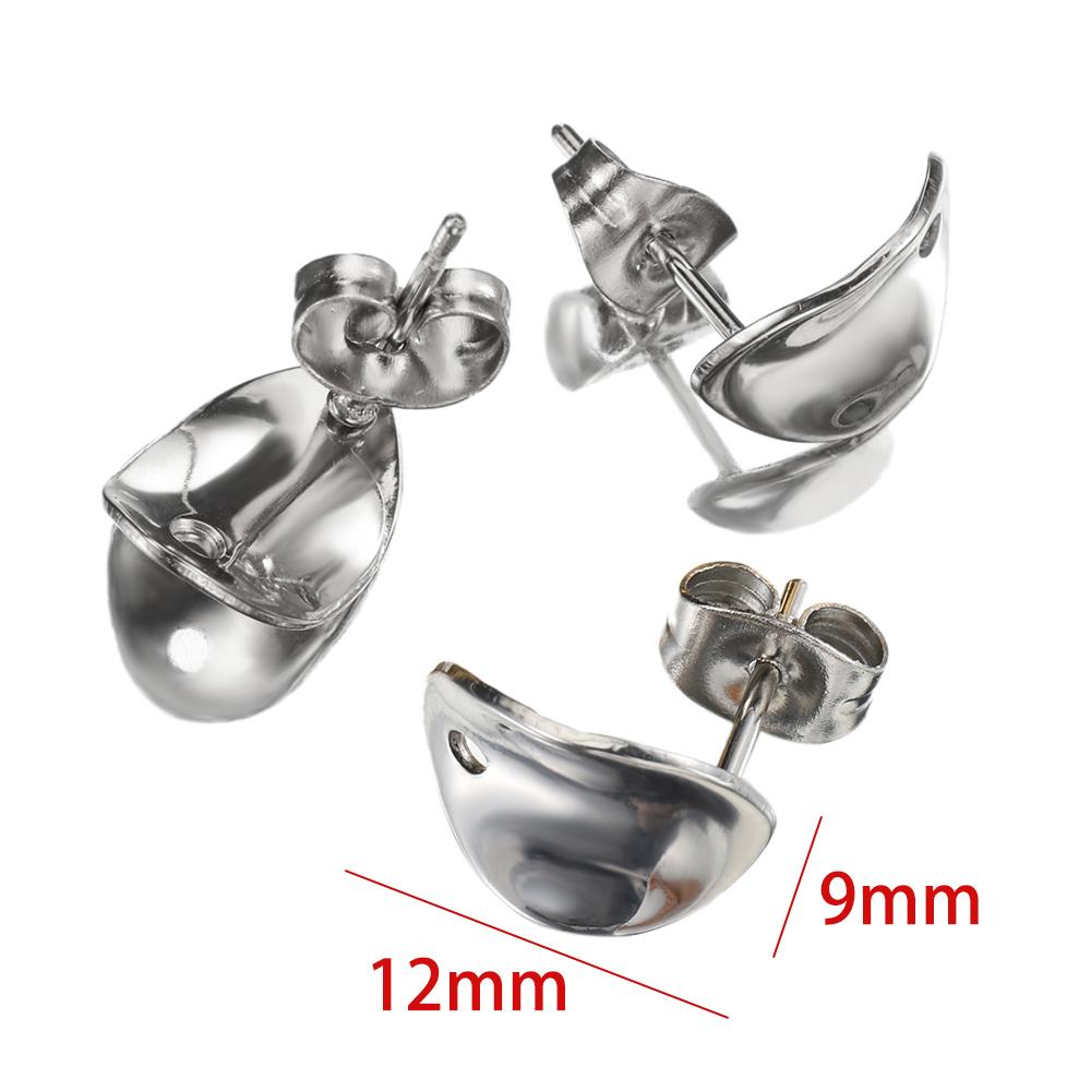 10pcs Stainless Steel Ear Studs Smooth Surface Dangle Earring Base with Hole for Pendant DIY Jewelry Making Accessories Supplies