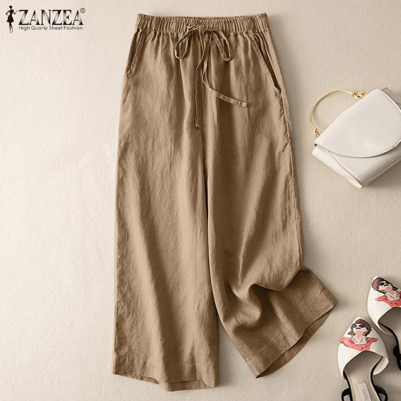 

ZANZEA Женские повседневные свободные летние широкие брюки с эластичной резинкой на талии S