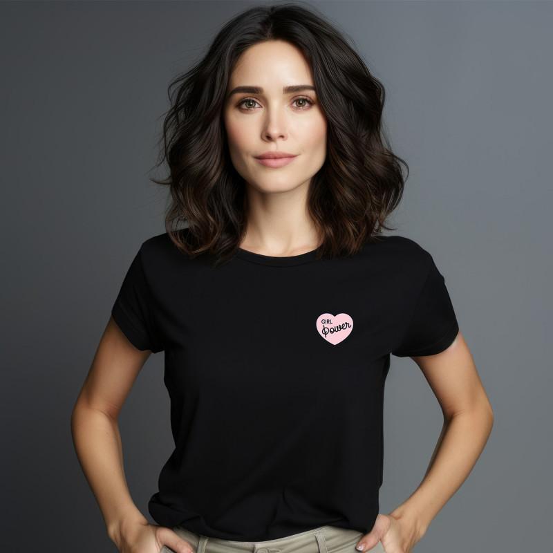 T-shirt Femme - GIRL POWER PINK HEART S noir