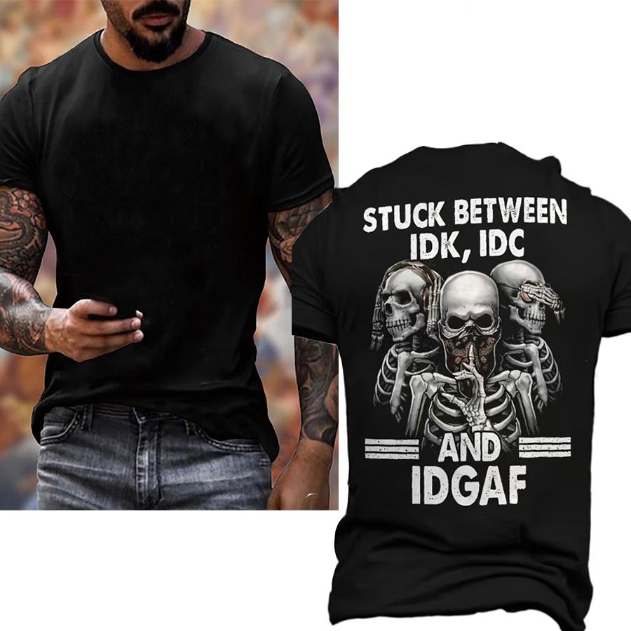 3D Digital Men's Crew Neck Short Sleeve Stylish Design T-shirt with Skeleton Pattern and Letter Print for Summer Outdoors Wear