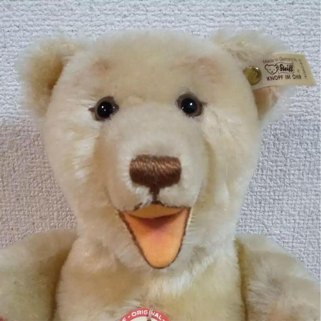 [USED] Steiff Teddy Bear * Snap Dickie * Mouth Opens and Closes * Head That Can Be Held In Hand Moves!