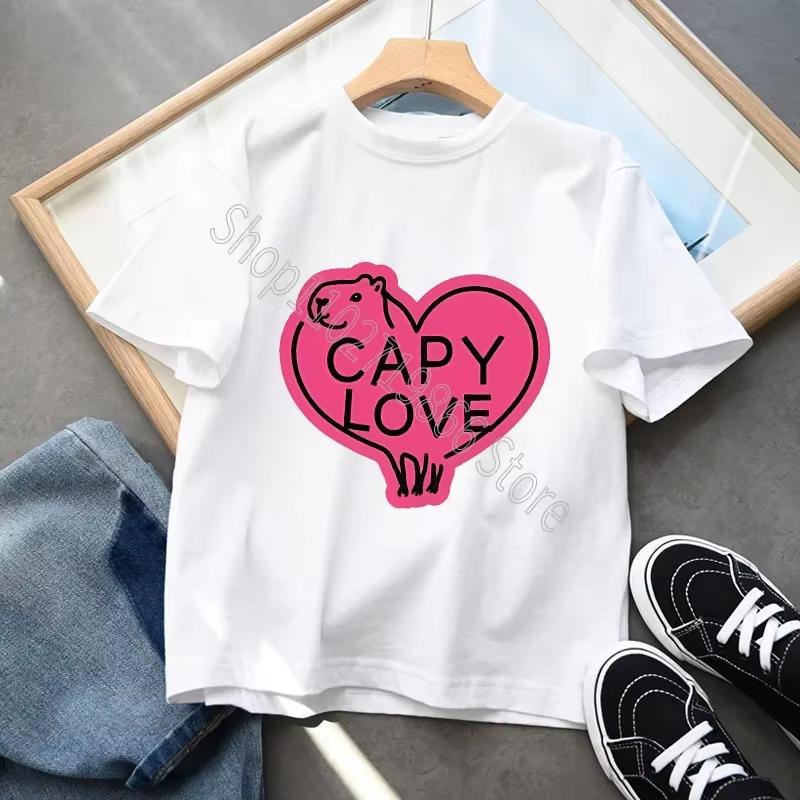 Capybara Cartoon Character Print Tops Cool Comfortable Shirts Birthday Party Gifts Boys Girls Cotton T-shirt Cute Short Sleeves