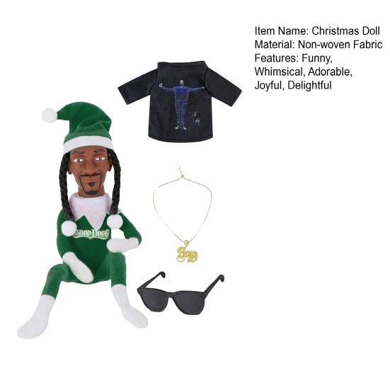 Snoop Elf on The Stool Funny Hip Hop Doll Christmas Ornaments Plush Doll Toy Collectible Home Decoration