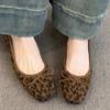 Square Head Leopard Print Single Shoes Women's Autumn Bow with Skirt Ballet Evening Shoes
