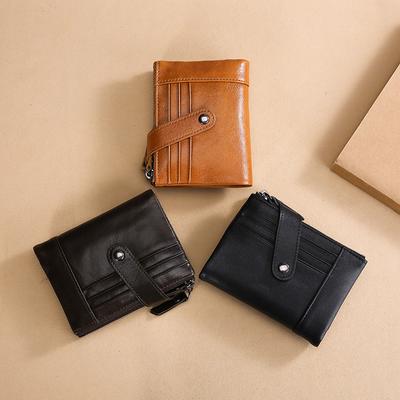 Men's Wallet Leather Casual Double Zipper Buckle Wallet Short Multi-Card Coin Pocket