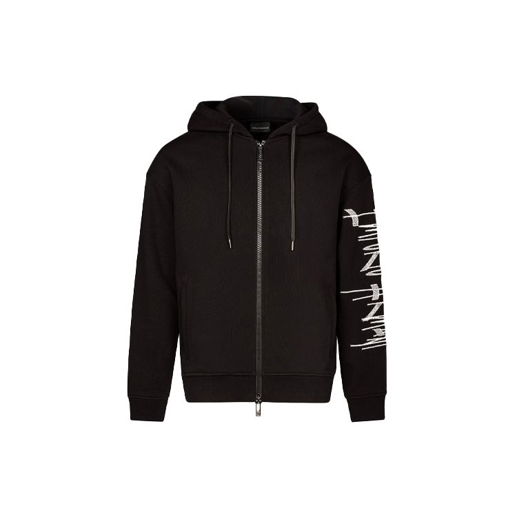 Emporio Armani Logo Drawstring Hooded Zip-Up Sweatshirt Men sweatshirt Black 6K1MCT-1JHSZ-0068 M