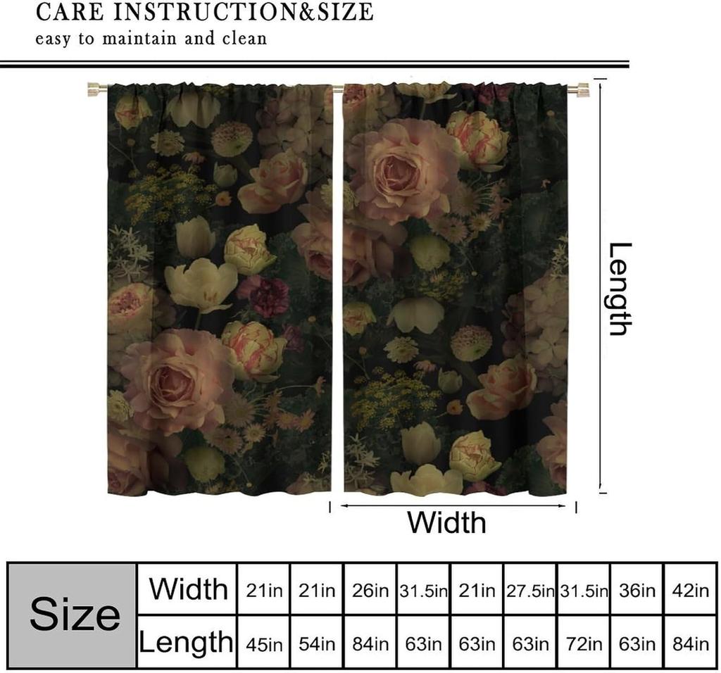 Gothic Floral Blackout Curtains   Rustic Farmhouse Retro Flower Watercolor Vintage Plant Boho Halloween Window Drapes   for Bedroo
