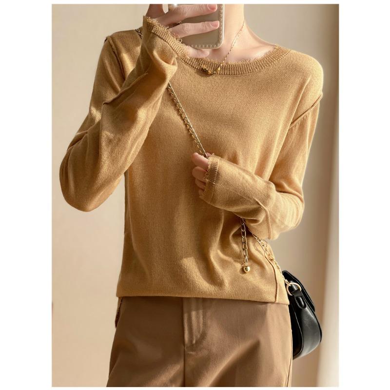 

DAFIFY Женская мода повседневная осень-зима однотонный принт длинный рукав О-образный вырез свитера One Size верблюд