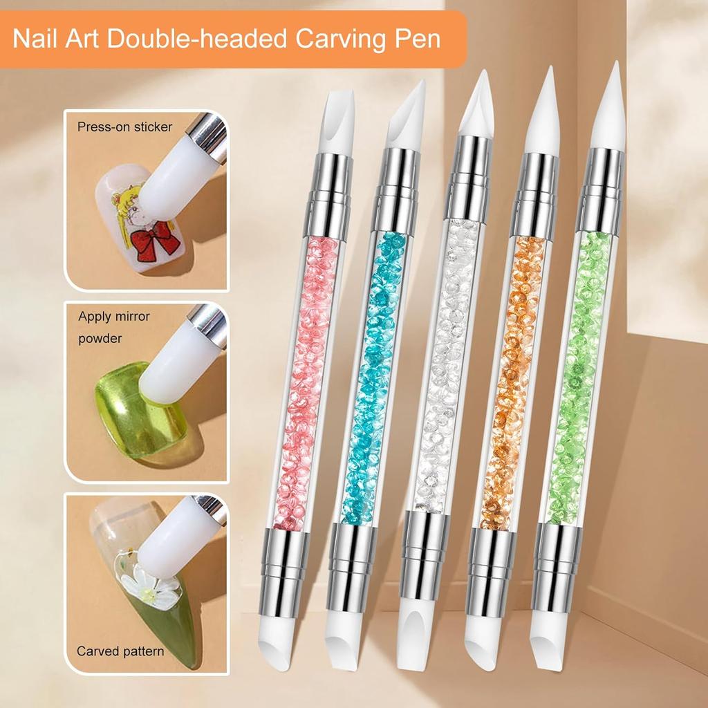 5pcs Nail Sculpture Pen Dual Tipped Nail Art Sculpture Pen, Nail Art Tools for Home Salon for Design Nail Carving Drawing Shaping Effect DIY Gel