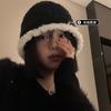 Autumn and winter fisherman female versatile plush basin hat plain face big head circumference bucket warm face small face covering knitted hat