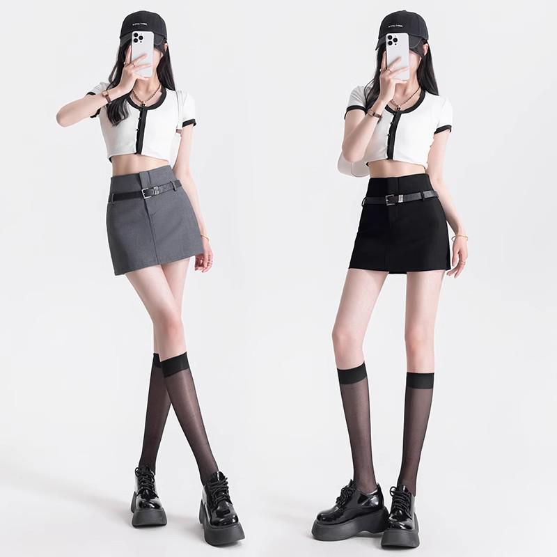 American Spicy Black Sexy High-Waist A-Line Midi Skirt for Plus Size Women
