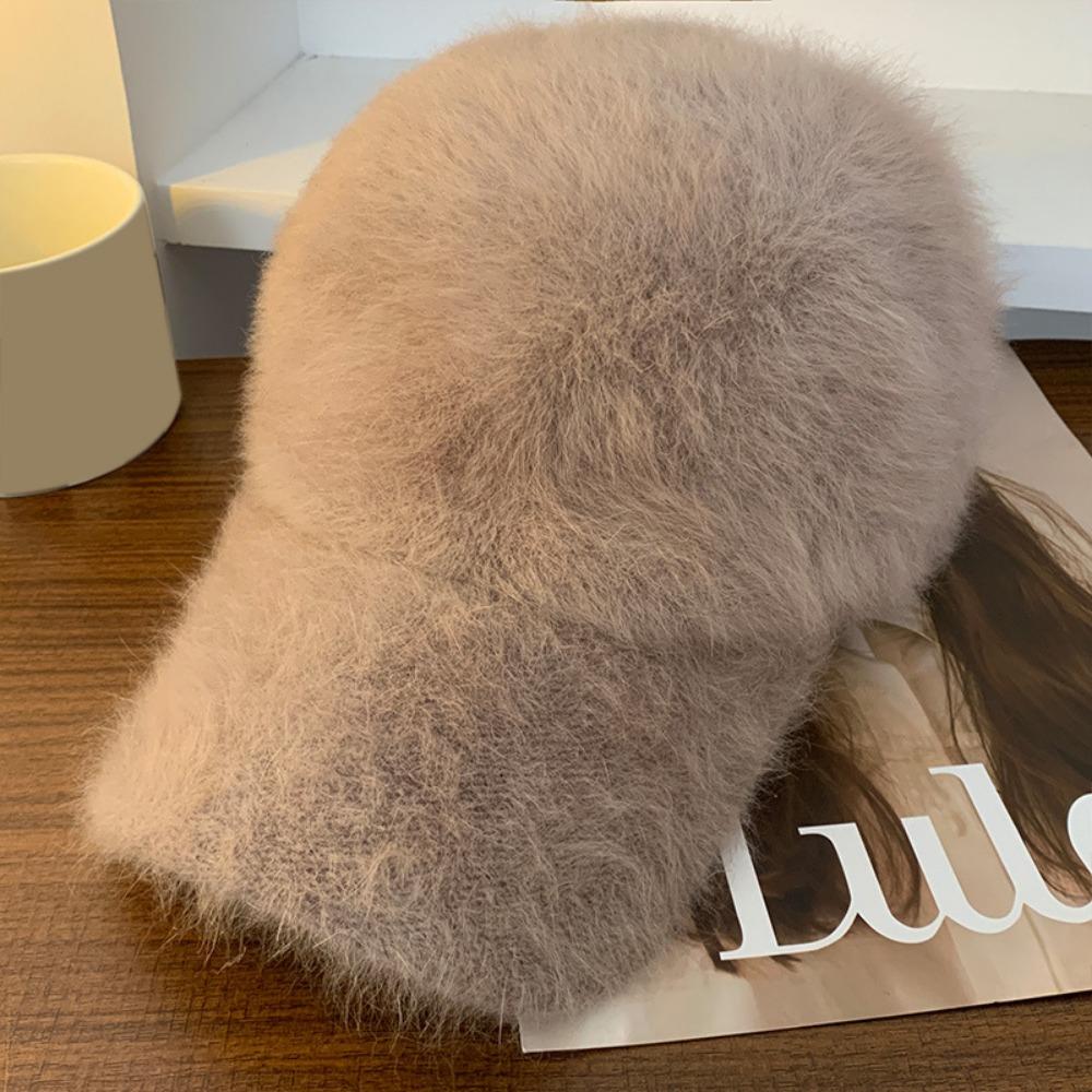

Rabbit Fur Plush Dubill Cap Adjustable Winter Warm Hat Fashion Women s Baseball Cap Street Style коричневий