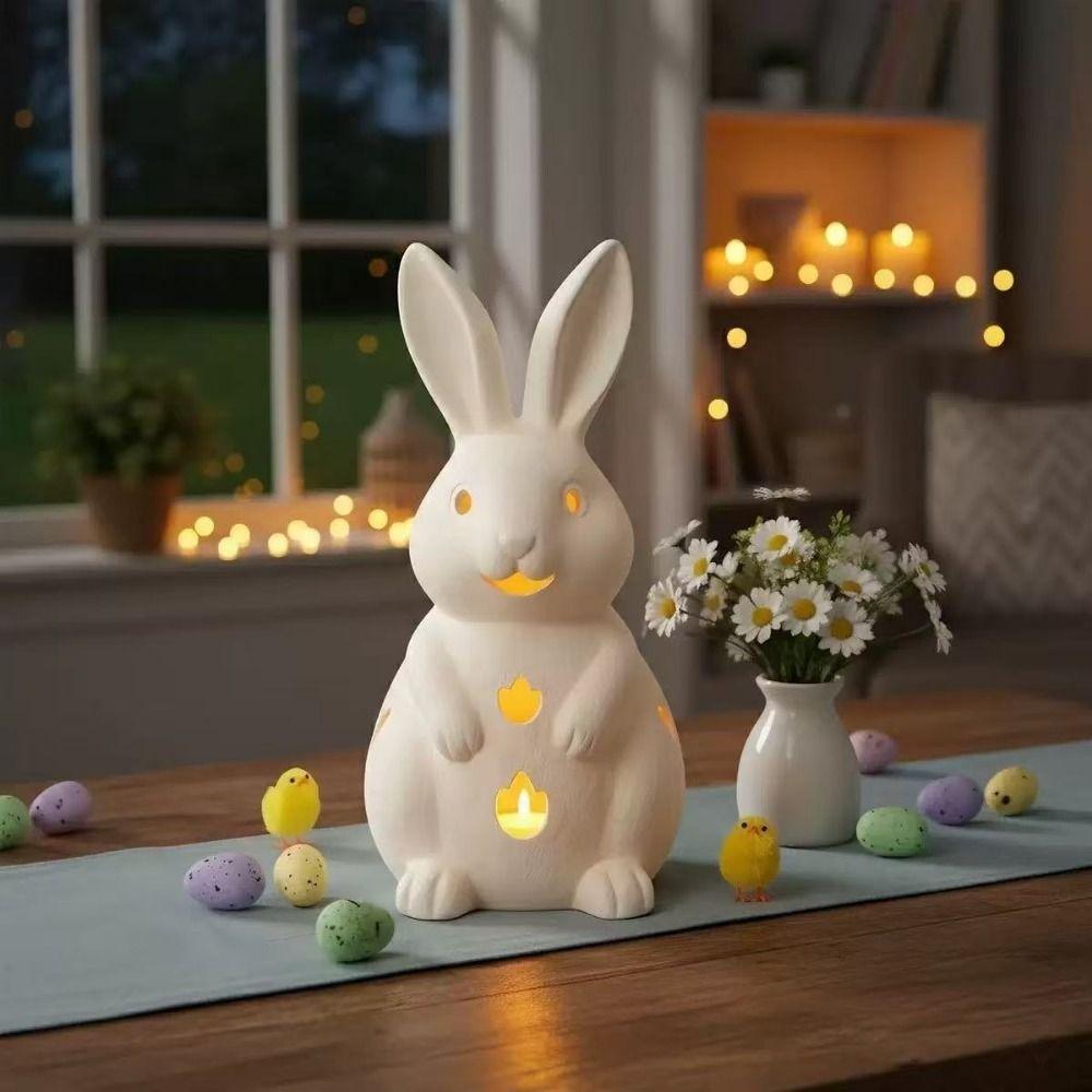 Creative Bunny Candle Holder White Easter Decoration Exquisite Rabbit Candlestick  Tabletop Display