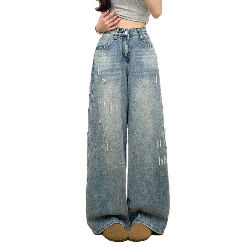 Jeans a Gamba Larga con Copertura Comoda sull'Inseme Femminili Anno Primavera Taglie Grandi Vita Alta Larghi Sottili Dritti Pantaloni Jeans per Donne Pantaloni Lunghi in Denim