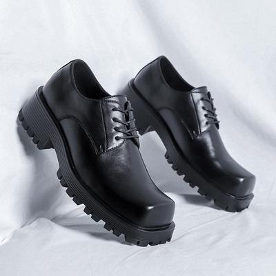 Square Head Leather Shoes Men'S Spring And Autumn Shoes Non-Slip Formal Casual Shoes Simple British Thick-Soled Heightening Shoes 36721-R