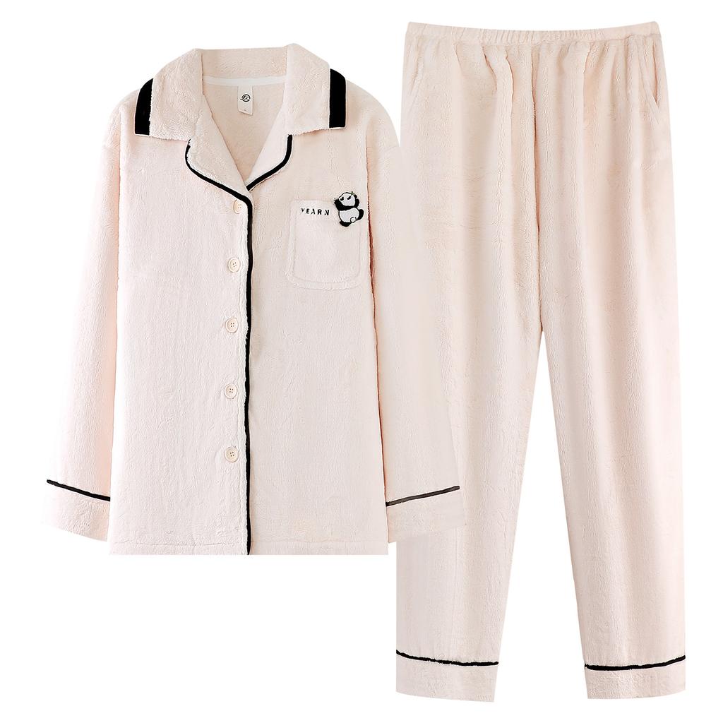 Pajamas Women'S Autumn And Winter Coral Fleece Thickened Fleece Flannel Can Be Worn Outside Warm Loungewear Set