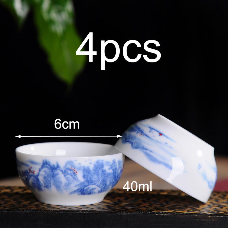 

4pcs/set Blue and white porcelain tea Cup,Hand-painted Cone Teacup,Chinese style pattern teacups,Tea accessories Puer cup set