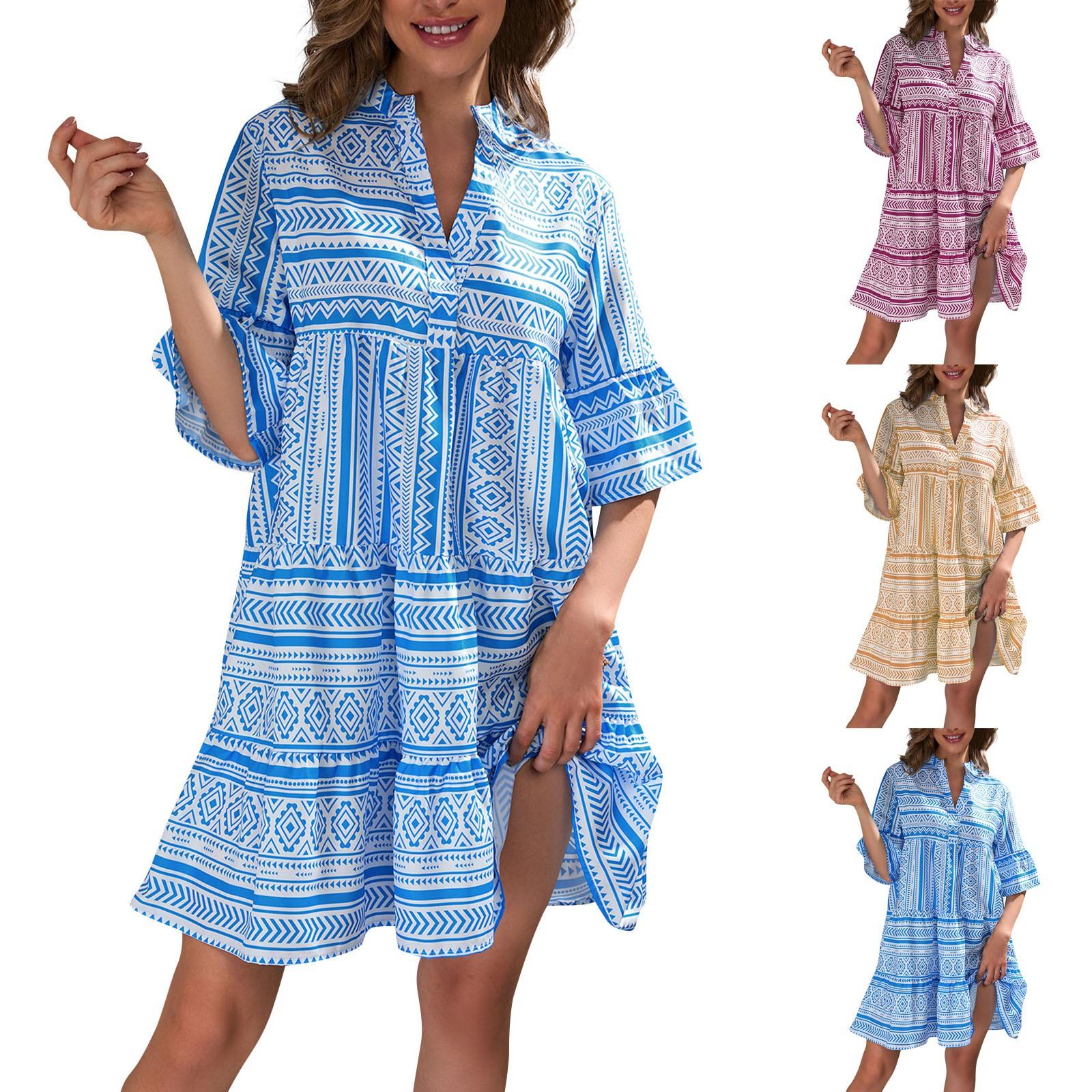 

Полосатое платье с пятью рукавами и принтом