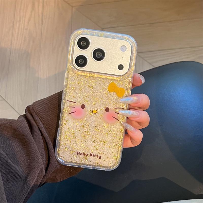 

Glitter Gold Foil Kitty Phone Case for iPhone 17/16 Pro Max/15/14 - High-End Feel iPhone 14