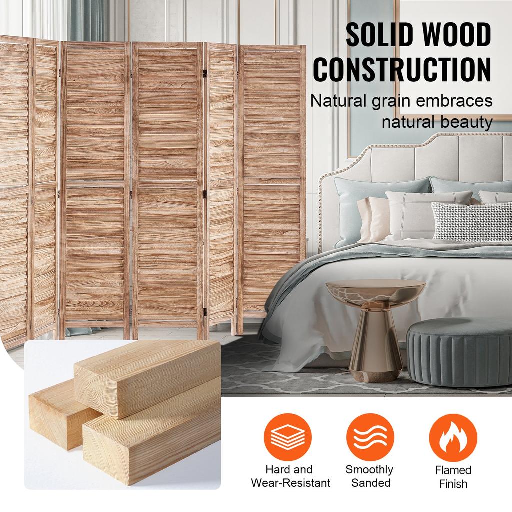 VEVOR Wood Room Divider, 8 Panel Wood Folding Privacy Screen, 66.9 Inches Tall Indoor Louvered Partition Divider, Portable Decoration Screen