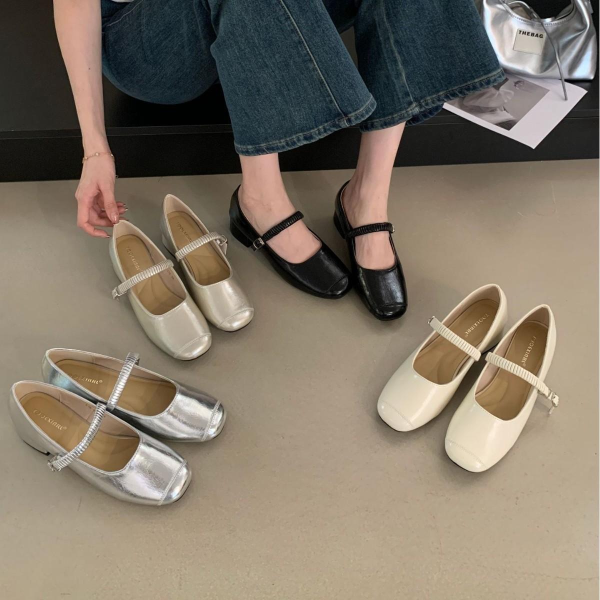 

2025 new autumn thick heel with soft sole Mary Jane fashion light mouth versatile women s single shoes 39 бежевый