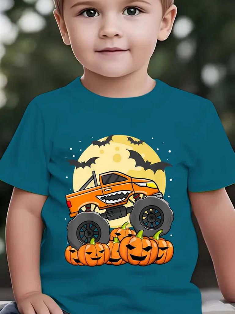 Kids' T-Shirt Truck Graphic 3D Print T-Shirt Halloween Pumpkin Themed Casual Short-Sleeved Summer Party Children's Clothing Boy