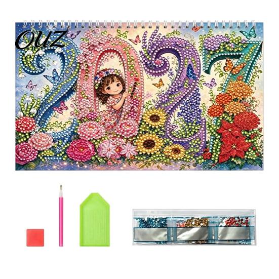 New Year Gift for Artists 2027 DIY Faux Diamond Art Hanging Calendar, Rhinestone Painting Illustration Seasonal Craft Enthusiasts Theme Spiral