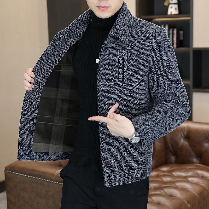 Spring and Autumn Woolen Short Jacket Men's Lapel Thin Jacket Handsome Casual Top