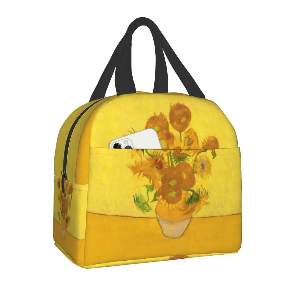 Almond Blossoms Lunch Box Portable Thermal Cooler Food Insulated Oil Painting Lunch Bag for Women Kids