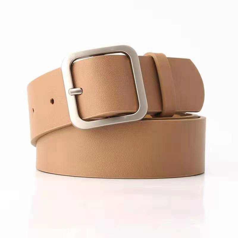 Womens Korean Stylish Vintage Pu Leather Belt Featuring Square Buckle Design