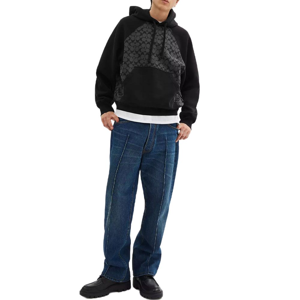 Coach SS25 Color Block Signature Long Sleeve Hoodie Men hoodies Charcoal CY583-R8E
