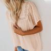 Women Fashion Lace Short Sleeve Casual T-shirt Round Neck Loose Top