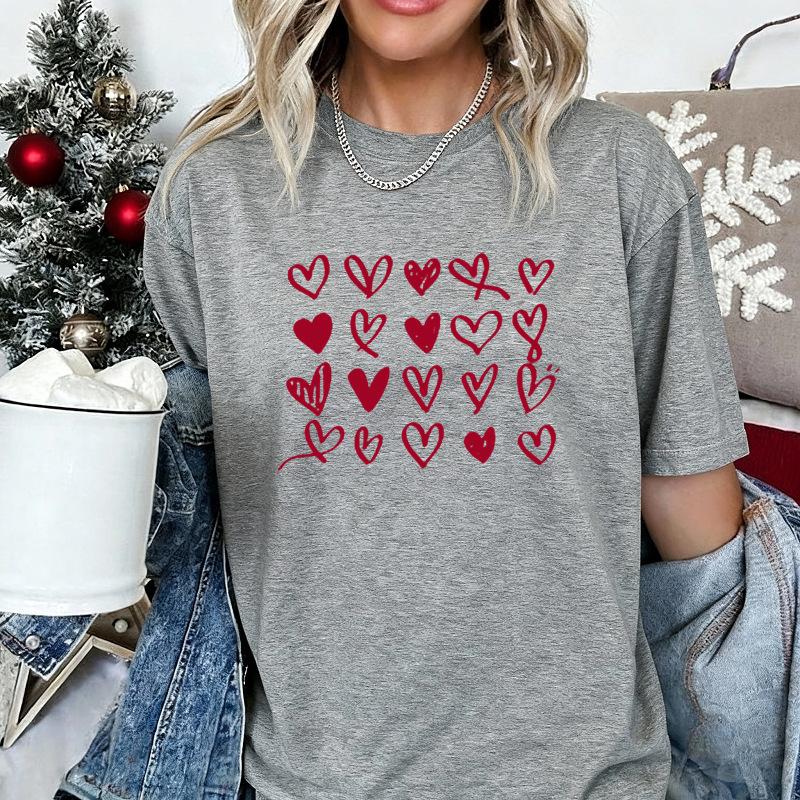 Maycaur Fashion Unisex T Shirt Love Heart Printed T Shirt Casual Red Tops 90s Valentines Shirt Female Harajuku Graphic Tshirt