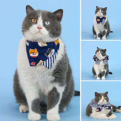 Adjustable Pet Bandana Blue And White Striped Pet Triangle Scarf Soft Cotton Kitten Bib for Puppy Cat Small Medium Large Dogs