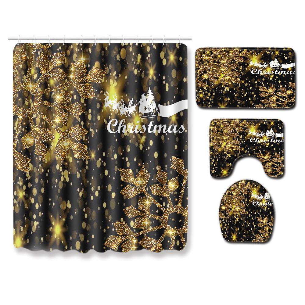 Christmas Shower Curtain Floor Mat Combination Four-Piece Set Kitchen Door Mat Bedroom Living Room Carpet