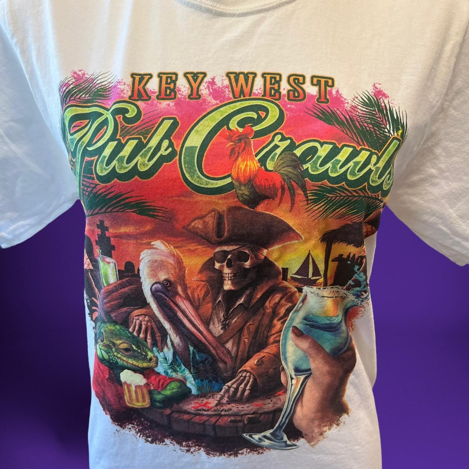 Key West Bahamas Pub Crawl Shirt Pirate Skeleton Short Sleeve Vacay Retirement S