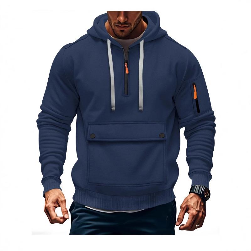 Men S Casual Hooded Sweatshirt Long Sleeve Pullover With Zipper Pocket