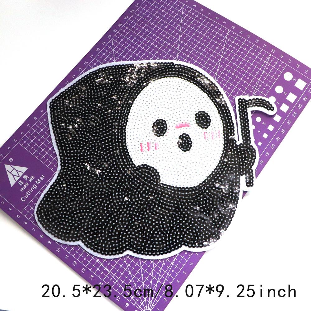 1pcs Sequin Halloween Ghost Embroidered Patches For Clothing Iron On Patches For Clothes DIY Fusible Patch