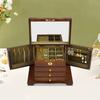 Bymaocar 4-layer Solid Wood Lockable Jewelry Box, Compact Jewelry Storage Cabinet with 3 Drawers and Double-sided Compartments