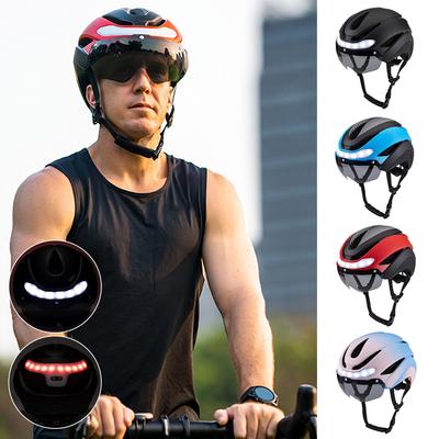 Motorcycle Helmets with Ride Lights Magnetic Goggles Visor Rechargeable LED Night Breathable Light Helmet Safety for Bicycle