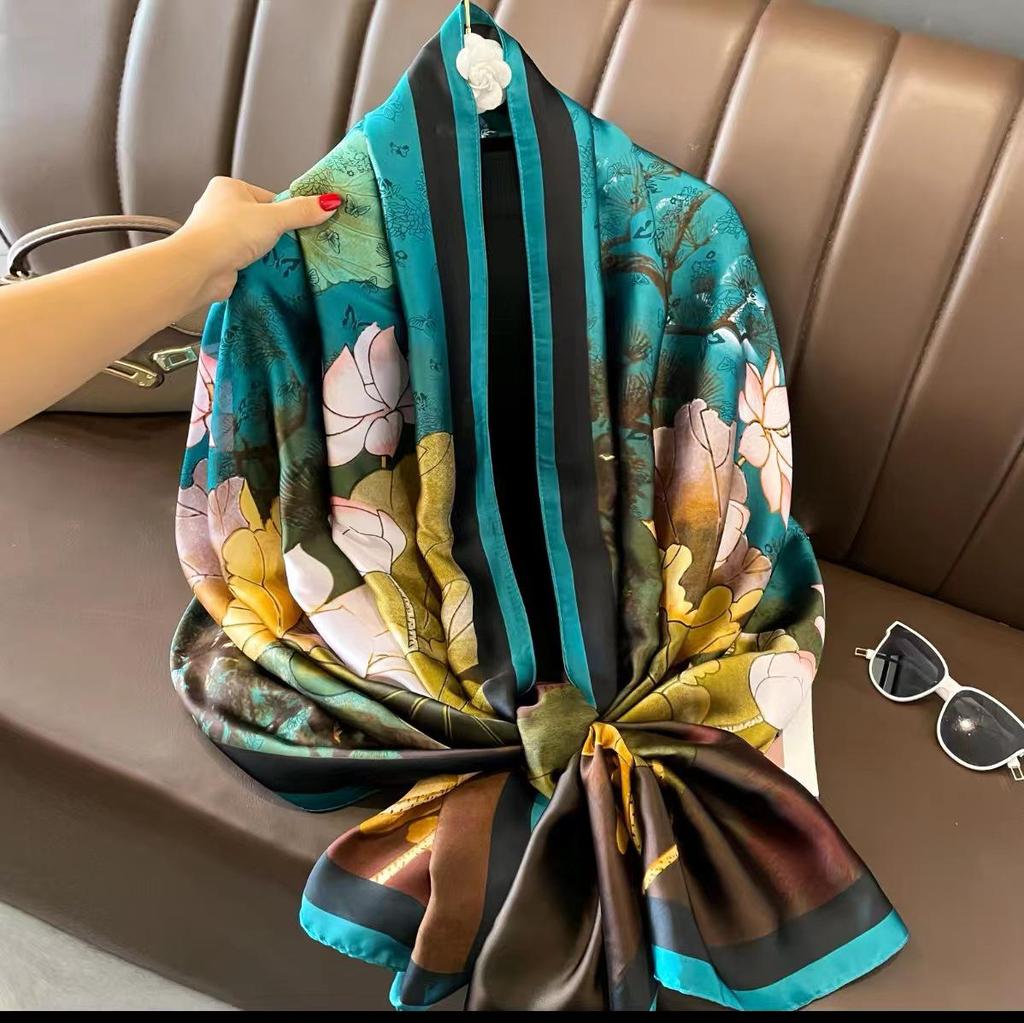 2023 Floral Ethnic Satin Silk Women’s Large Shawl & Scarf