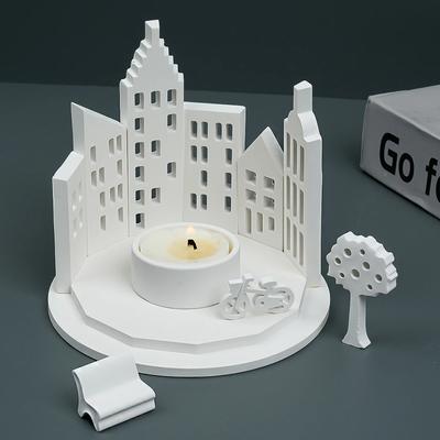 Concrete House Candle Holder Silicone Mold 3D Creative Round Base with Hollow House Mould DIY Gypsum Handicrafts Ornament Mold