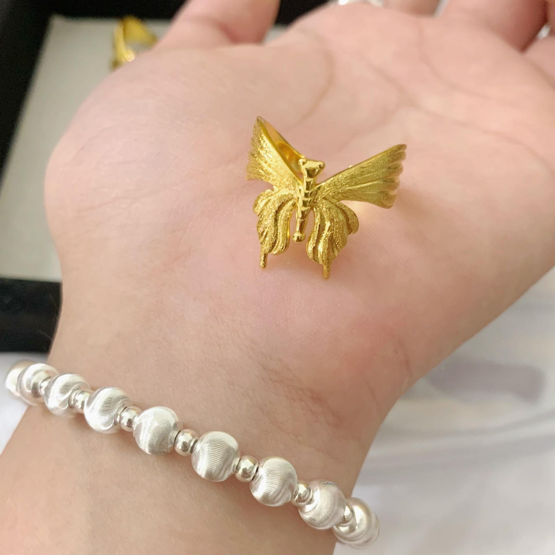 Handmade Brushed Craft Butterfly Ring Female Cold Wind Niche Design Matte Butterfly Ring Opening open and adjustable
