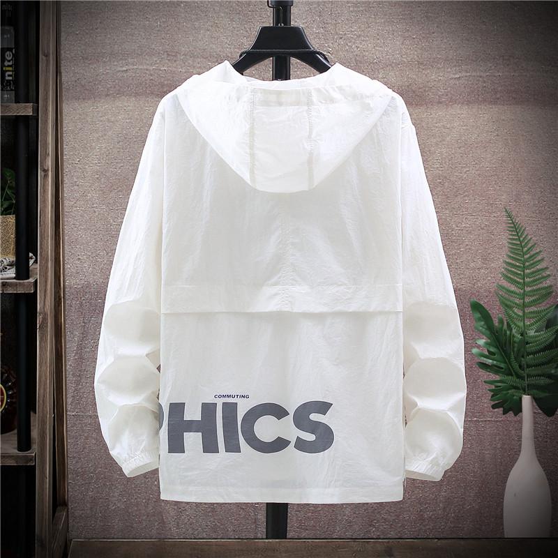 Summer Men's Sun Protection Shirt Thin Quick Drying Hood Windproof Jacket Breathable Letter Print Casual and Versatile Cardigan