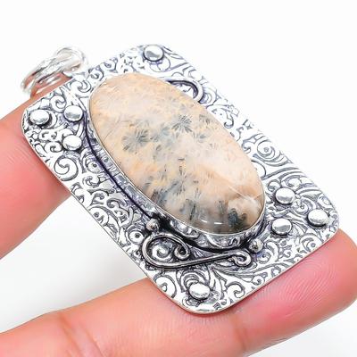 Natürlicher Fossilkorallen Edelstein Handgefertigter 925 Sterling Silber Anhänger 2.44" Y4t56