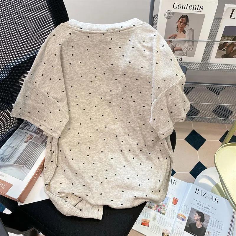 T-shirt Women Versatile Summer Casual Large Size Loose V Neck Stamp Pullover Short-sleeved Tops