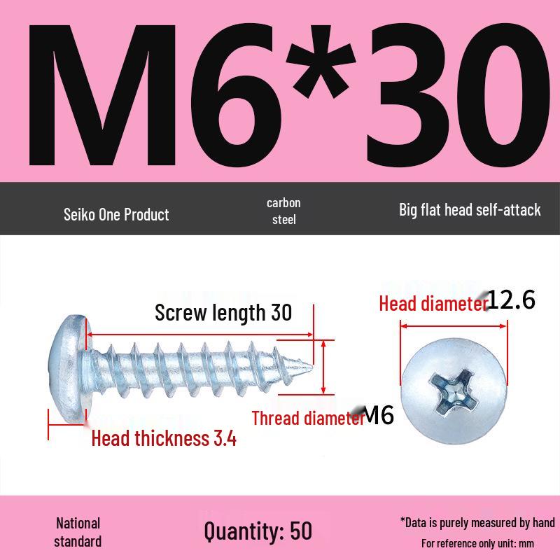 Galvanized M3 Phillips Flat Head Self-Tapping Wood Screws, High-Strength, Large Head