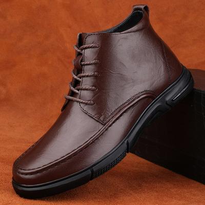 Genuine Leather Men Casual Shoes Handmade Men Winter Plush Snow Boots Male High Top Travel Shoes New Arrival Motorcycle Boots